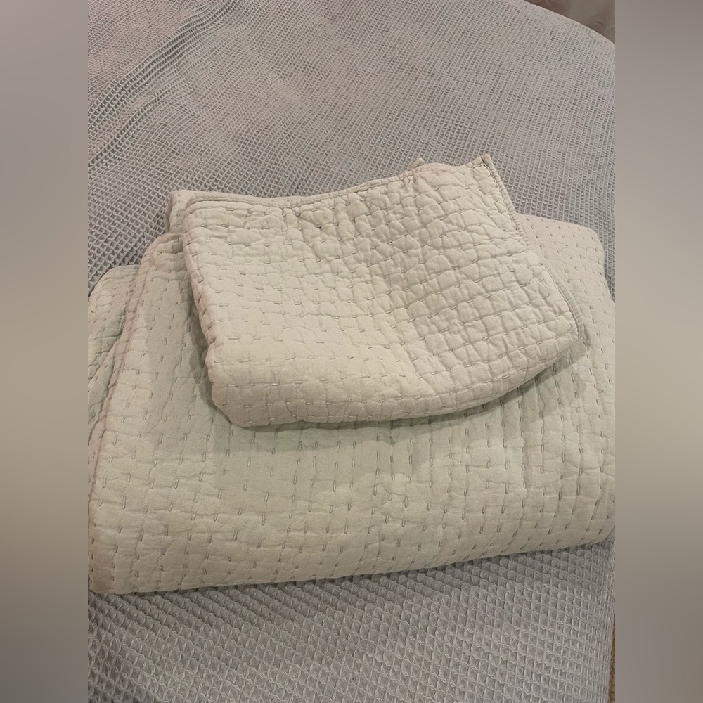 Pottery Barn Pick-Stitch Quilt Coverlet Full/Queen + Sham